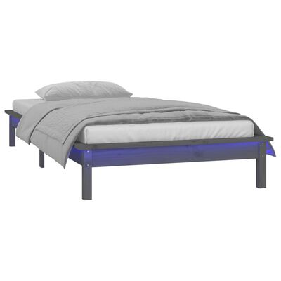 vidaXL Rám postele s LED světlem šedý 90 x 190 cm Single masivní dřevo