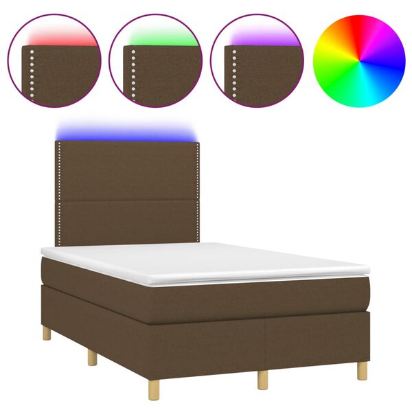 vidaXL Box spring postel s matrac&iacute; a LED tmavě hněd&aacute; 120x200 cm textil