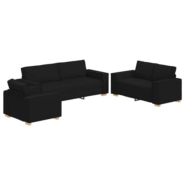 vidaXL Pohovka 3 pcs Čern&aacute; 220 x 80 x 84 cm Lněn&aacute; směs