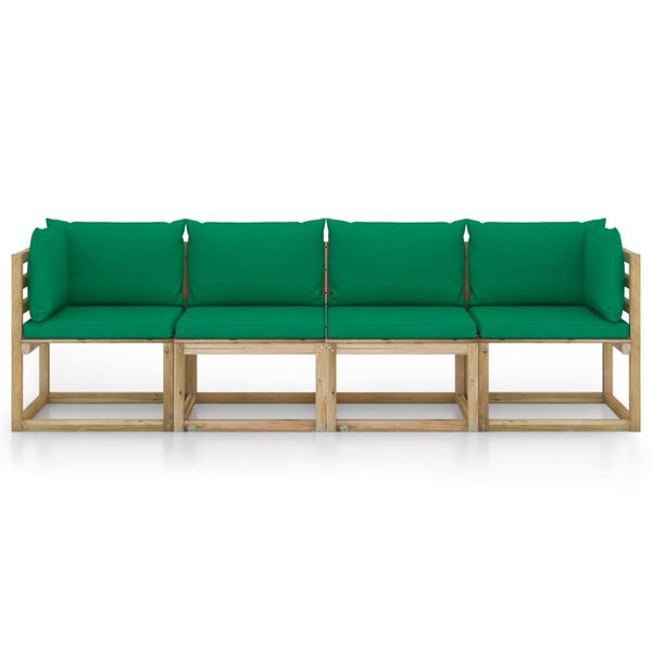 vidaXL 4m&iacute;stn&aacute; zahradn&iacute; pohovka se zelen&yacute;mi podu&scaron;kami