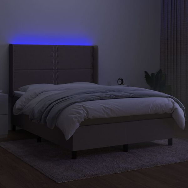 vidaXL Box spring postel s matrac&iacute; a LED taupe 140x190 cm textil