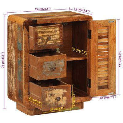 vidaXL Příborník se 3 zásuvkami 55x30x70 cm masivní recyklované dřevo