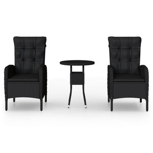 vidaXL 3d&iacute;ln&yacute; zahradn&iacute; bistro set polyratan čern&yacute;