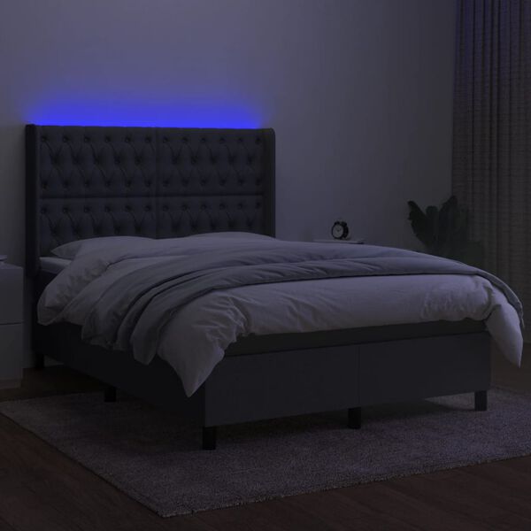 vidaXL Box spring postel s matrac&iacute; a LED tmavě &scaron;ed&aacute; 140x190 cm textil