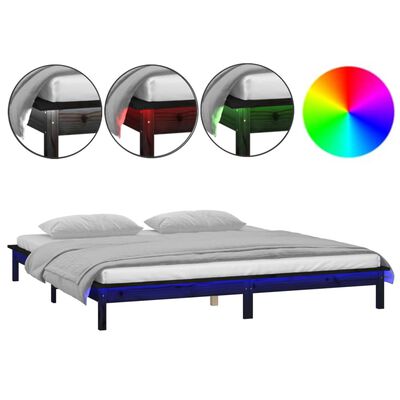 vidaXL Rám postele s LED světlem černý 135x190 cm Double masivní dřevo