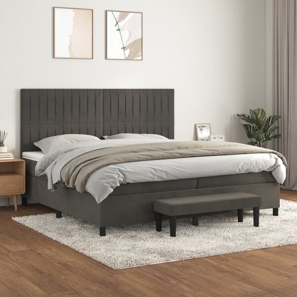 vidaXL Box spring postel s matrac&iacute; tmavě &scaron;ed&aacute; 200x200 cm samet