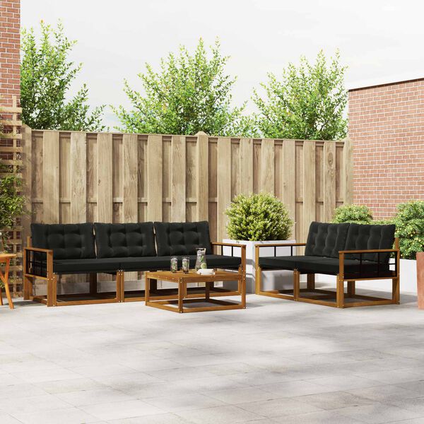 vidaXL Venkovn&iacute; pohovkov&aacute; souprava s pol&scaron;t&aacute;řem 6 pcs Přirozen&aacute; a čern&aacute;