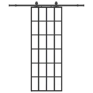 vidaXL Posuvn&eacute; dveře se sadou kov&aacute;n&iacute; čern&eacute; 76x205 cm ESG Glass