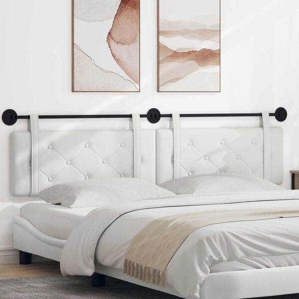 vidaXL Z&aacute;věsn&aacute; čeln&iacute; deska N&aacute;stěnn&yacute; B&iacute;l&yacute; 210 x 55 x 5 cm Uměl&aacute; kůže