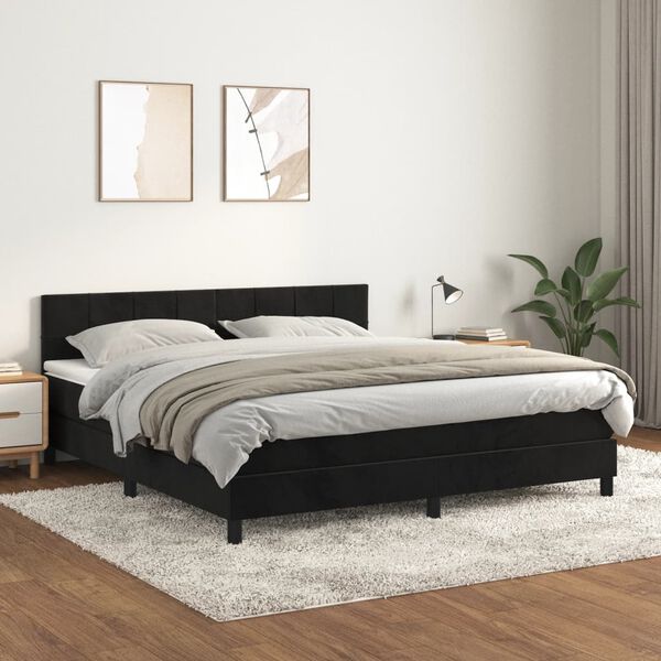 vidaXL Box spring postel s matrac&iacute; čern&aacute; 180x200 cm samet