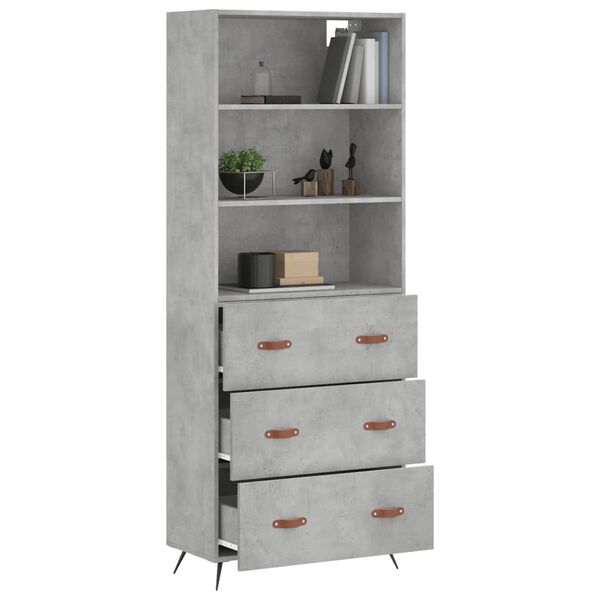 vidaXL Skř&iacute;ň highboard betonově &scaron;ed&aacute; 69,5x34x180 cm kompozitn&iacute; dřevo