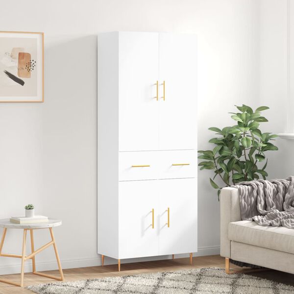 vidaXL Skř&iacute;ň highboard b&iacute;l&aacute; 69,5 x 34 x 180 cm kompozitn&iacute; dřevo