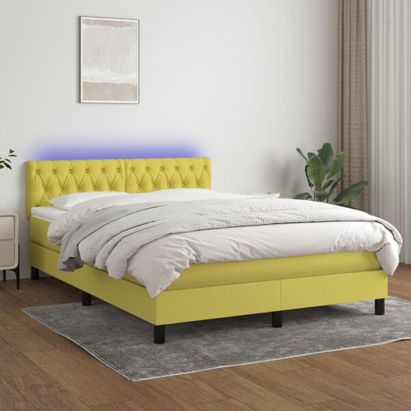 vidaXL Box spring postel s matrac&iacute; a LED zelen&aacute; 140x200 cm textil