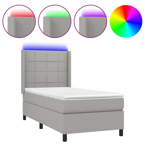 vidaXL Box spring postel s matrac&iacute; a LED světle &scaron;ed&aacute; 100x200 cm textil