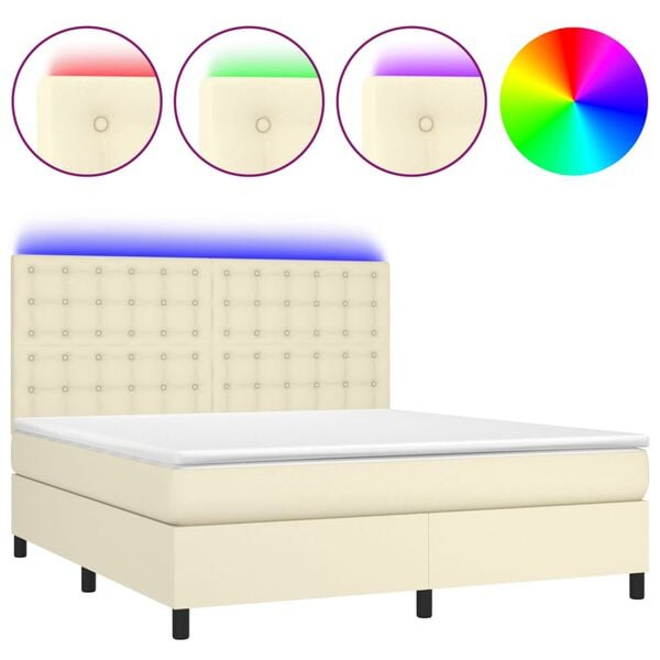vidaXL Box spring postel s matrac&iacute; a LED kr&eacute;mov&aacute; 180x200cm uměl&aacute; kůže