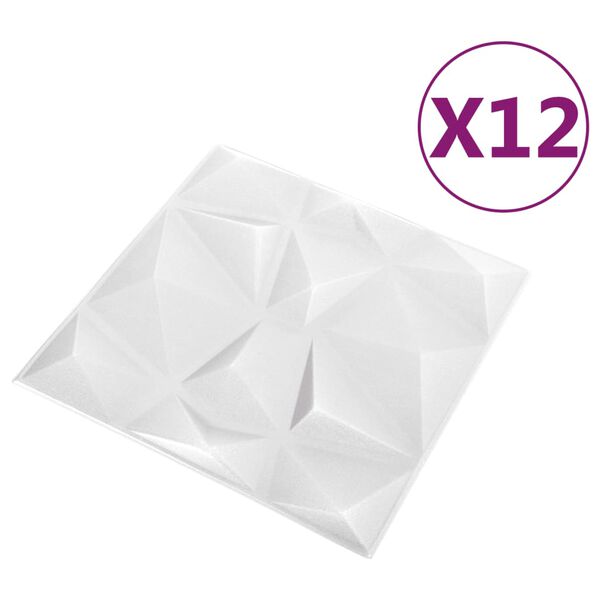 vidaXL 3D nástěnné panely 12 ks 50 x 50 cm diamant bílé 3 m²