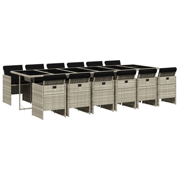 vidaXL 13d&iacute;ln&yacute; zahradn&iacute; j&iacute;deln&iacute; set s podu&scaron;kami světle &scaron;ed&yacute; polyratan