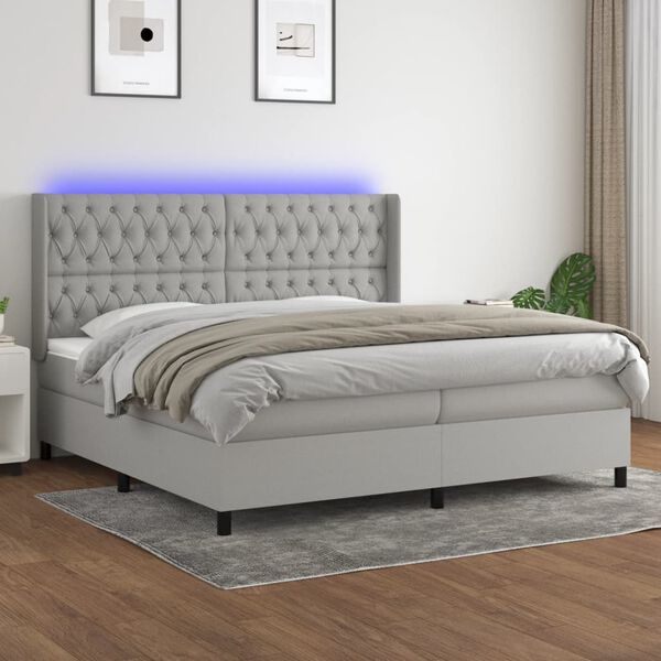 vidaXL Box spring postel s matrac&iacute; a LED světle &scaron;ed&aacute; 200x200 cm textil