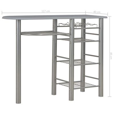 vidaXL 3dílný barový set s policemi dřevo a ocel šedý