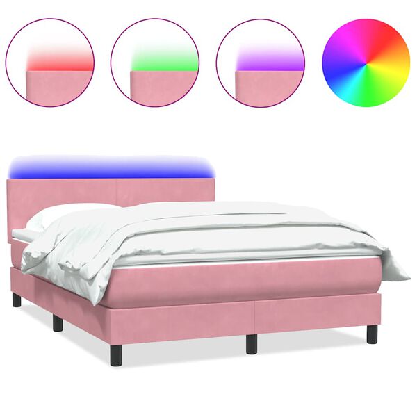 vidaXL Box spring postel s matrac&iacute; a LED růžov&aacute; 140x220 cm samet