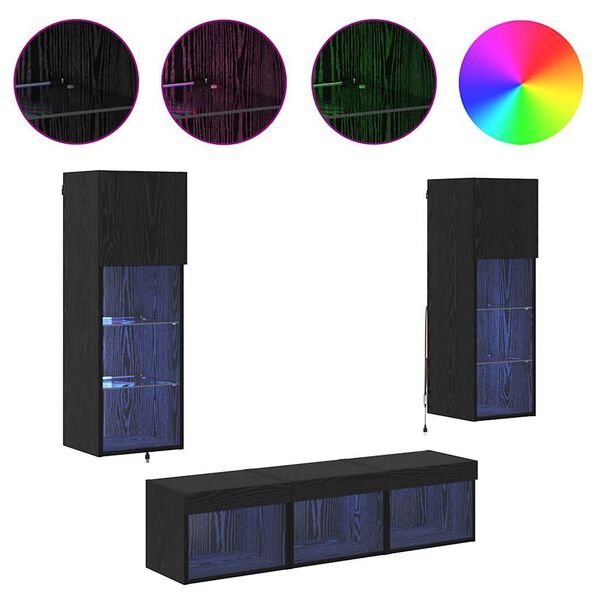 vidaXL N&aacute;bytkov&eacute; stěny pro TV 5 pcs Čern&yacute; dub kompozitn&iacute; dřevo