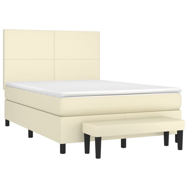vidaXL Box spring postel s matrac&iacute; kr&eacute;mov&aacute; 140x190 cm uměl&aacute; kůže