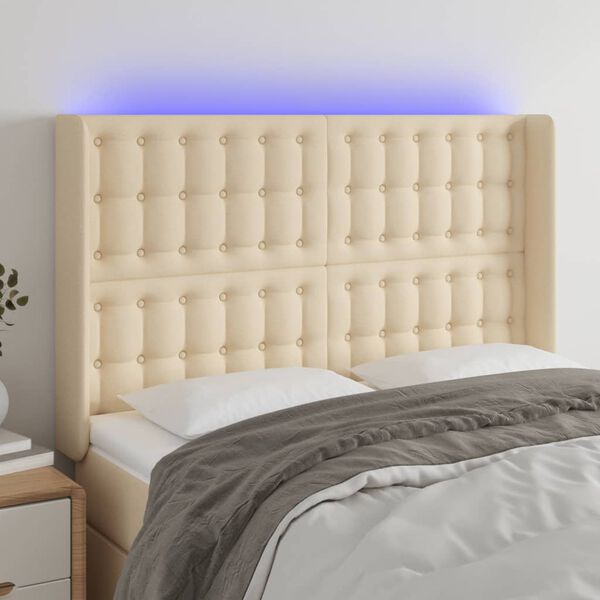 vidaXL Čelo postele s LED kr&eacute;mov&eacute; 147 x 16 x 118/128 cm textil
