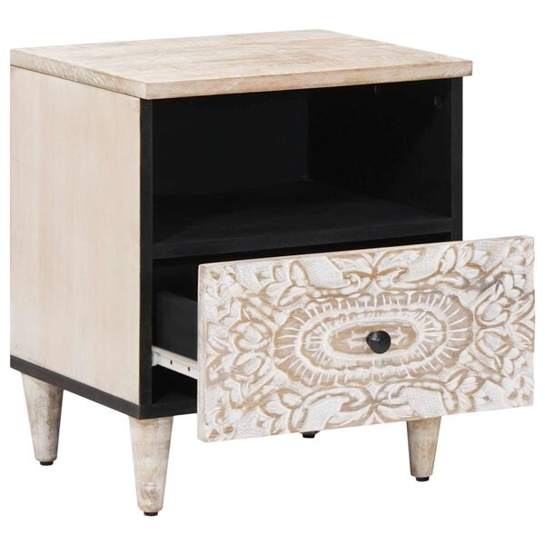 vidaXL Nočn&iacute; skř&iacute;ňka B&iacute;l&aacute; 40 x 33 x 46 cm Masivn&iacute; mangov&eacute; dřevo