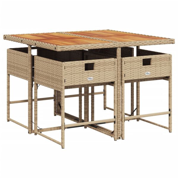 vidaXL 5d&iacute;ln&yacute; zahradn&iacute; j&iacute;deln&iacute; set s podu&scaron;kami b&eacute;žov&yacute; polyratan