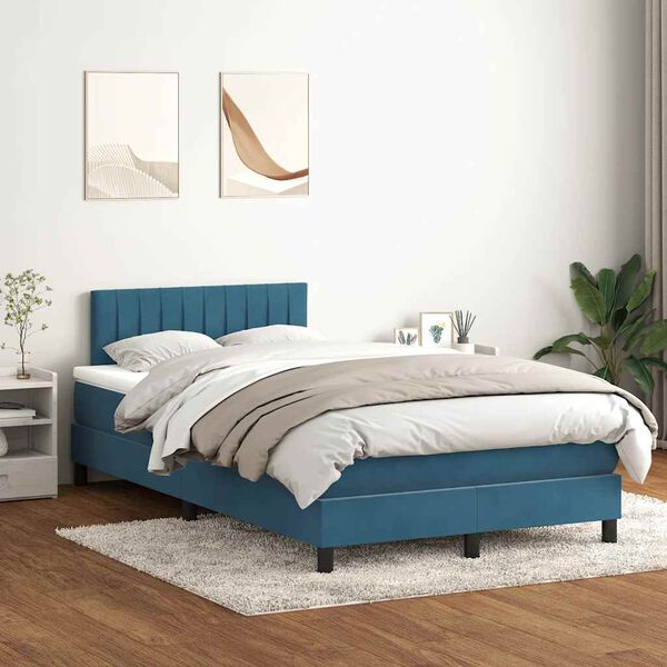 vidaXL Box spring postel s matrac&iacute; tmavě modr&aacute; 120x210 cm samet