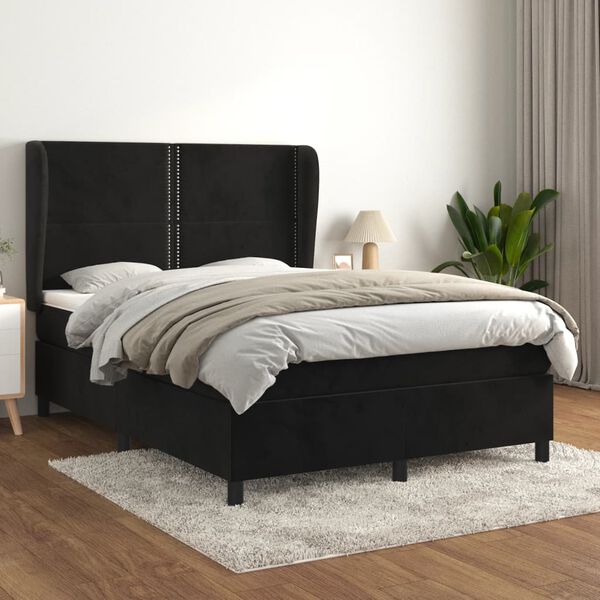 vidaXL Box spring postel s matrac&iacute; čern&aacute; 140x200 cm samet