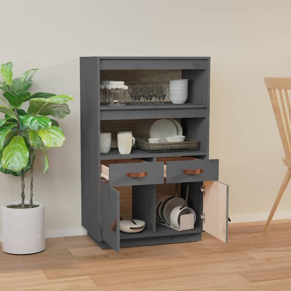 vidaXL Skříň highboard šedá 67 x 40 x 108,5 cm masivní borové dřevo