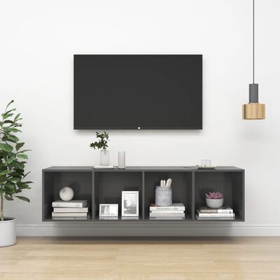 vidaXL Nástěnná TV skříňka šedá vysoký lesk 37x37x142,5 cm dřevotříska