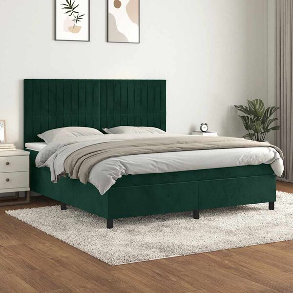vidaXL Box spring postel s matrac&iacute; tmavě zelen&aacute; 180x200 cm samet