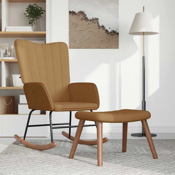 vidaXL Houpac&iacute; křeslo se stoličkou hněd&eacute; samet