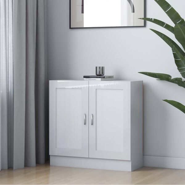 vidaXL Knihovna b&iacute;l&aacute; s vysok&yacute;m leskem 82,5x30,5x80 cm kompozitn&iacute; dřevo