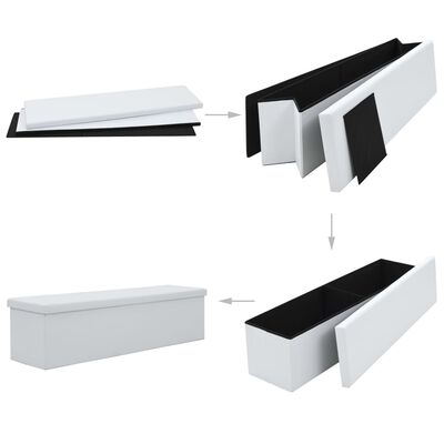vidaXL Skládací úložná lavice z umělé kůže 150 x 38 x 38 cm bílá
