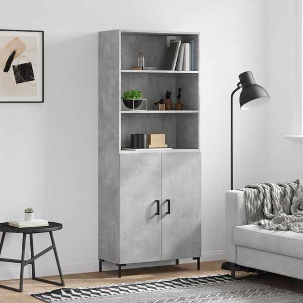vidaXL Skř&iacute;ň highboard betonově &scaron;ed&aacute; 69,5x34x180 cm kompozitn&iacute; dřevo