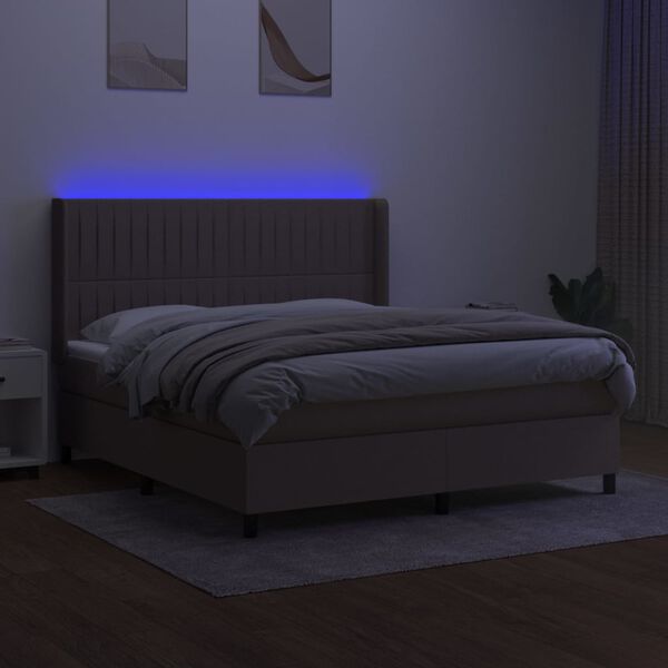 vidaXL Box spring postel s matrac&iacute; a LED taupe 180x200 cm textil