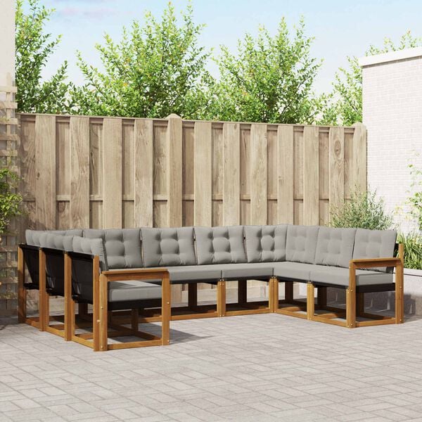 vidaXL Venkovn&iacute; pohovkov&aacute; souprava 9 pcs Př&iacute;rodn&iacute; a světle &scaron;ed&aacute;