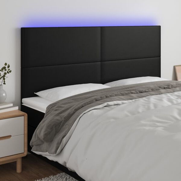 vidaXL Čelo postele s LED čern&eacute; 180x5x118/128 cm uměl&aacute; kůže