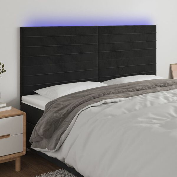 vidaXL Čelo postele s LED čern&eacute; 200x5x118/128 cm samet