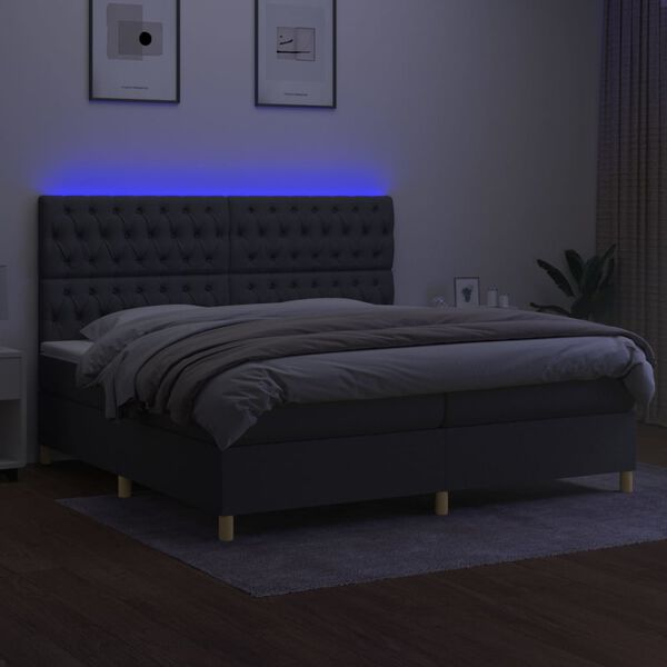 vidaXL Box spring postel s matrac&iacute; a LED tmavě &scaron;ed&aacute; 200x200 cm textil