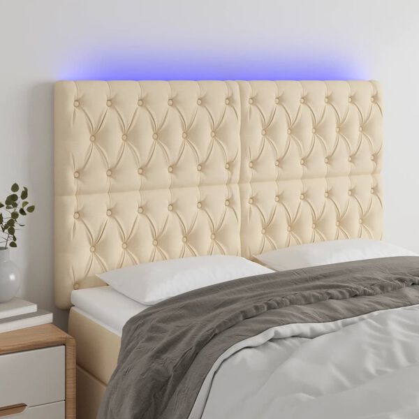 vidaXL Čelo postele s LED kr&eacute;mov&eacute; 144x7x118/128 cm textil