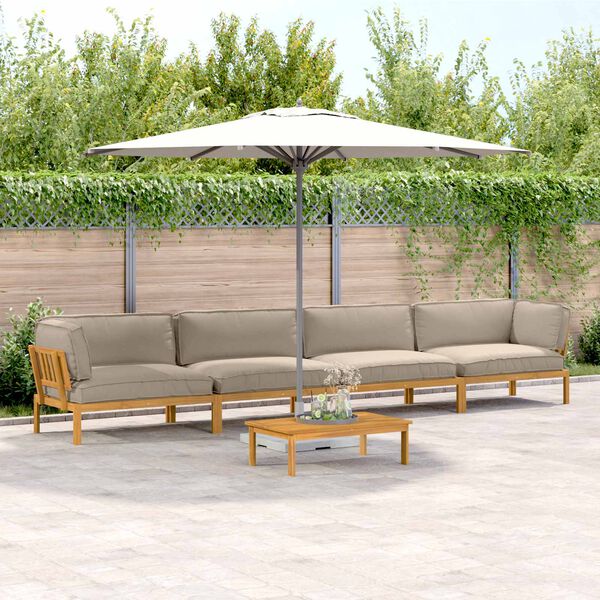 vidaXL Set pohovek s pol&scaron;t&aacute;řem 5 pcs Taupe Masivn&iacute; ak&aacute;tov&eacute; dřevo