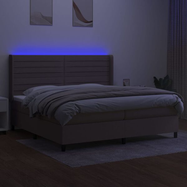 vidaXL Box spring postel s matrac&iacute; a LED taupe 200x200 cm textil