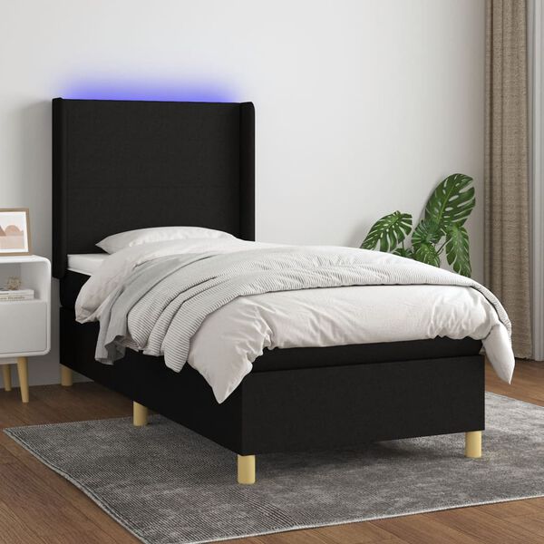 vidaXL Box spring postel s matrac&iacute; a LED čern&aacute; 90x190 cm textil