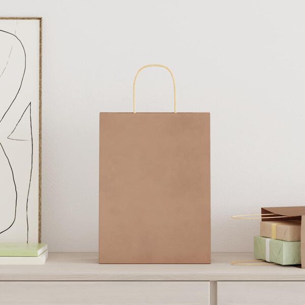 vidaXL Pap&iacute;rov&eacute; ta&scaron;ky 50 ks s uchy hněd&eacute; 26x12x35 cm