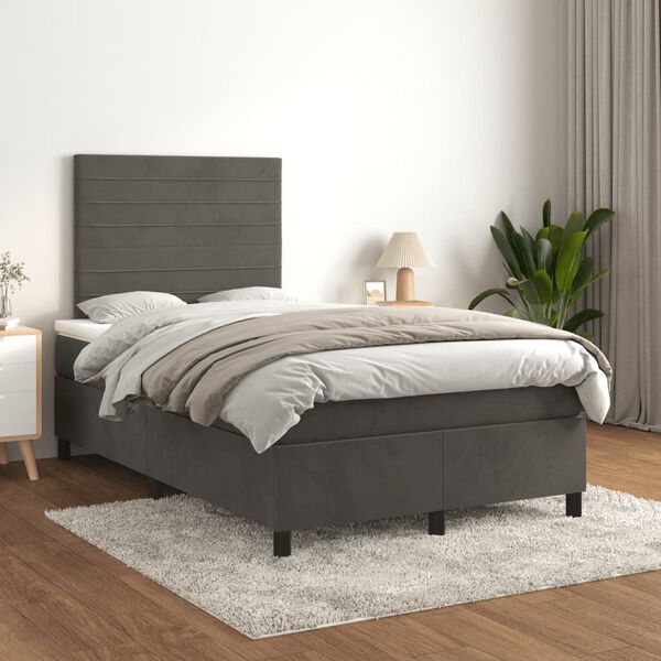 vidaXL Box spring postel s matrac&iacute; tmavě &scaron;ed&yacute; 120x190 cm samet