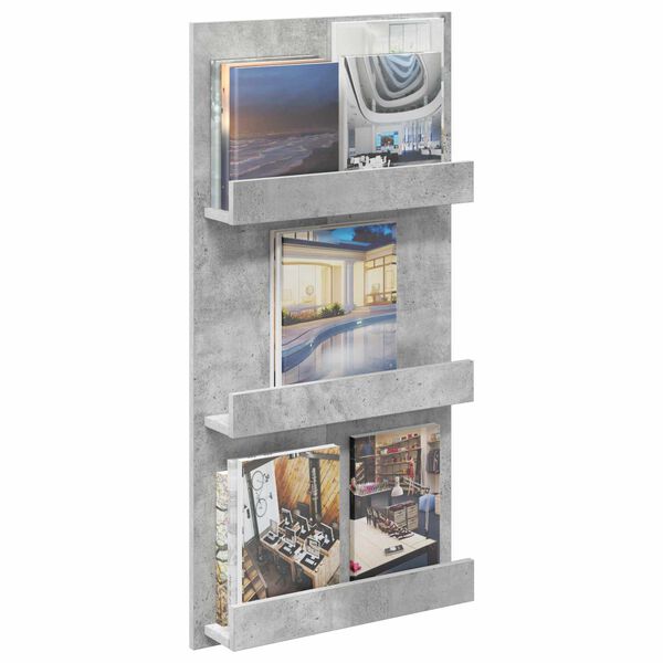 vidaXL Reg&aacute;l na časopisy s polic&iacute; Betonově &scaron;ed&aacute; 51 x 11 x 102 cm